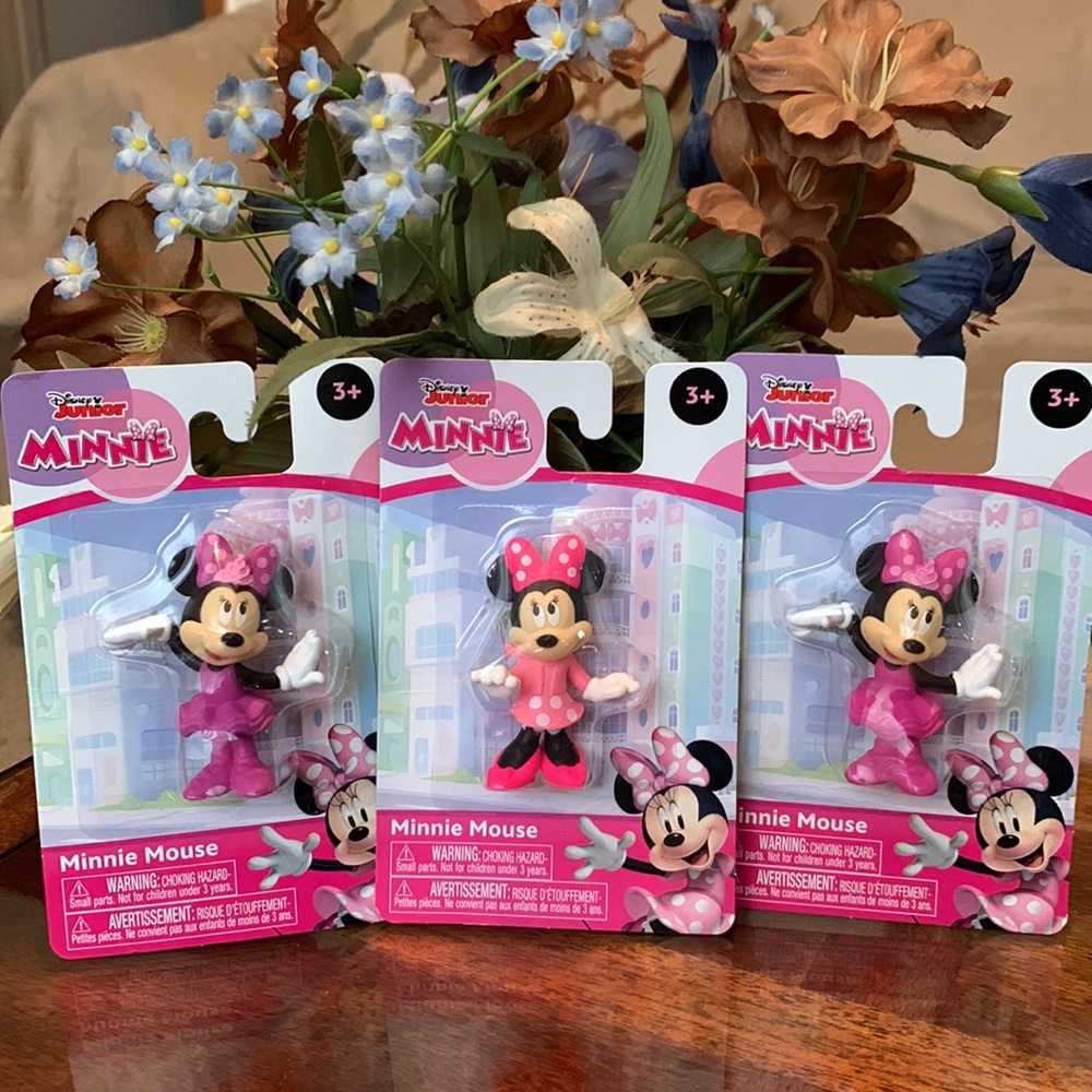 3 Disney Junior Minnie Mouse Figurine Cake Topper Minniemouse Action Toy Figure🆕